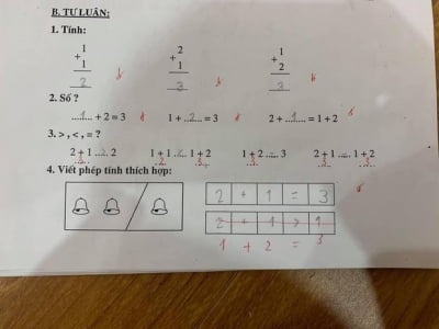 Bài toán tiểu học "2 + 1 > 1" vẫn bị cô giáo gạch sai, dân mạng đưa ra lý do khiến nhiều người ngỡ ngàng