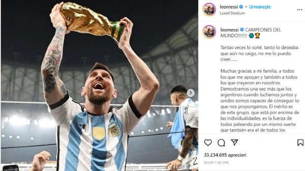 Messi viết tâm thư xúc động sau khi vô địch World Cup 2022